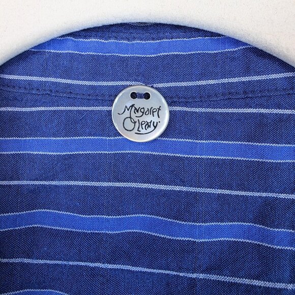Margaret O'Leary Shirt Womens Medium Blue Striped Crinkle Button Front Top - Picture 2 of 9